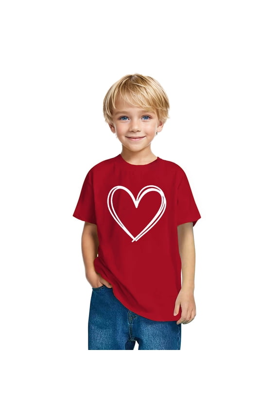 Kids Valentines Day Shirt Boys Girls Valentine's Love Heart Graphic Tees Raglan Toddler Short Sleeve T-Shirt Tops 3-10 Years