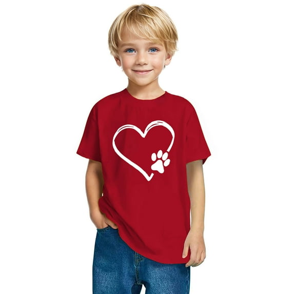 CHEEREAM Kids Valentines Day Shirt Boys Girls Valentine's Love Heart Graphic Tees Raglan Toddler Short Sleeve T-Shirt Tops 3-10 Years