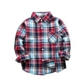 thumbnail image 1 of CHEEREAM Litter Boy Button Down Collared Shirt Kid Cotton Shirt Toddler Long Sleeve Plaid Shirt Boys Western Shirts for 3-8 Years, 1 of 3