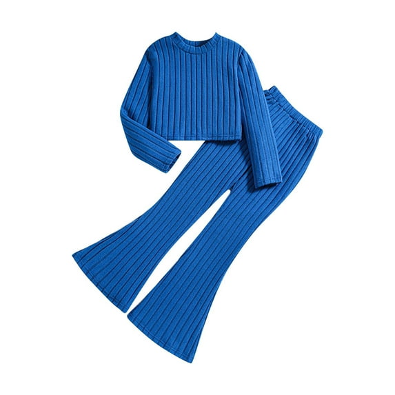 CHEEREAM Litter Girl Clothes 2 Piece Girls Outfit Rib Knit Sweatsuits Long Sleeve Pullover Flare Legging Pants Kids Tracksuit for 8-12 Years
