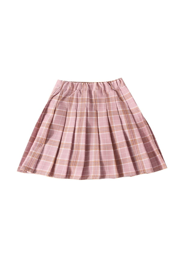 Litter Girls Plaid Pleated Skirt with Comfy Stretchy Band High Waist Skater Mini Skirts for Kids 4-15 Years
