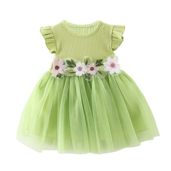 CHEEREAM Little Flower Girl Tulle Tutu Dress Easter Cotton Ribbed Birthday Wedding Party Princess Dresses Green 6 Months