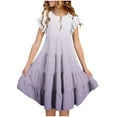 thumbnail image 1 of CHEEREAM Little Girls Ruffle Sleeve Summer Dresses Crew Neck Layered Flowy Midi Casual Dress with Pockets Size 6-15 Years Purple 8 Years, 1 of 5