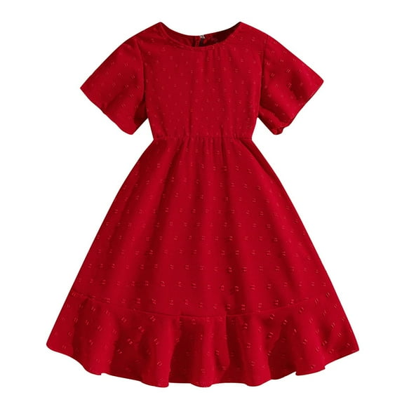 CHEEREAM Little Girls Summer Dress Tween Boho Casual Smocked Swing Flowy Ruffle Midi Dresses 8-13 Years Red 9 Years