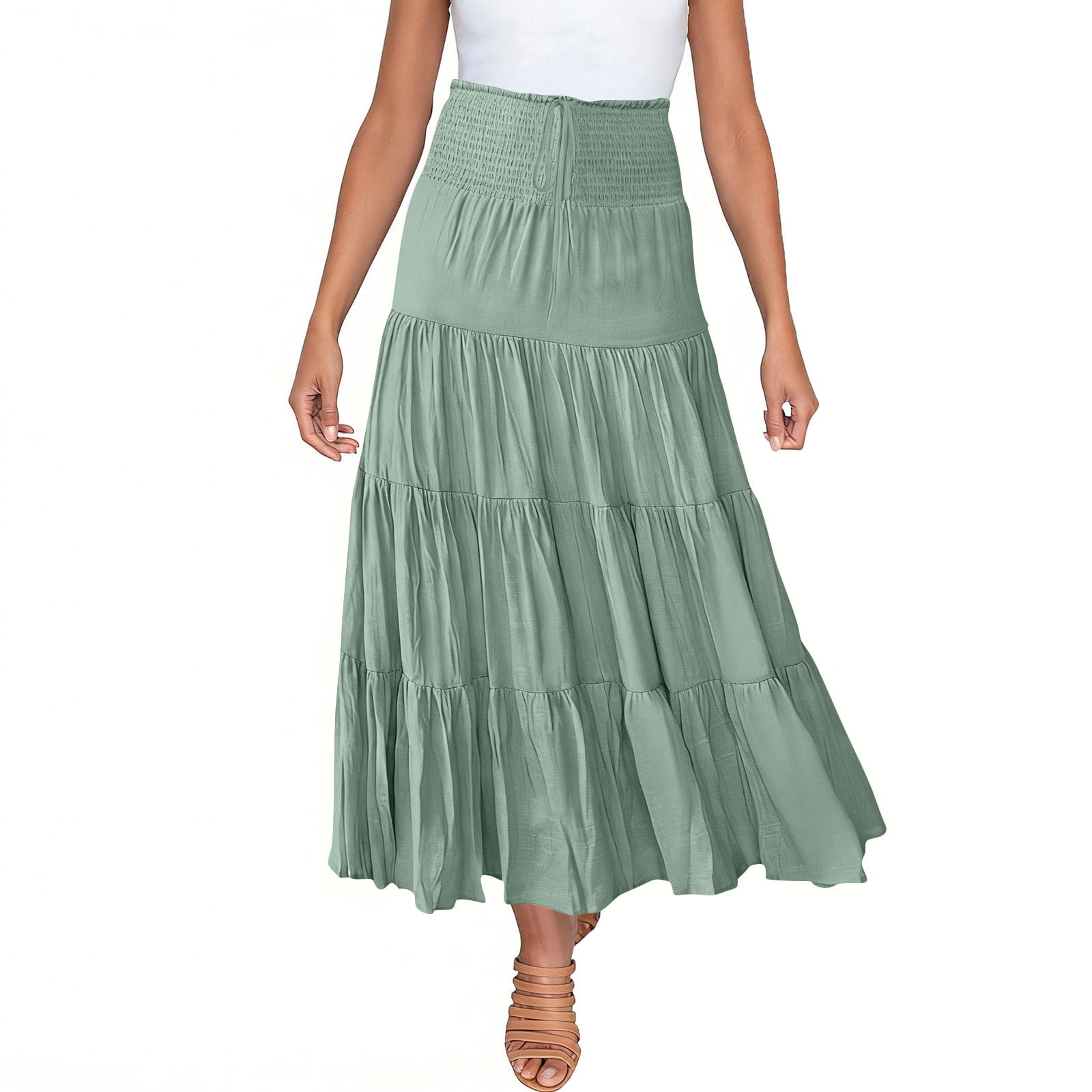 CHEEREAM Long Skirt For Womens Beach Vacation Going Out Outfits Elastic ...