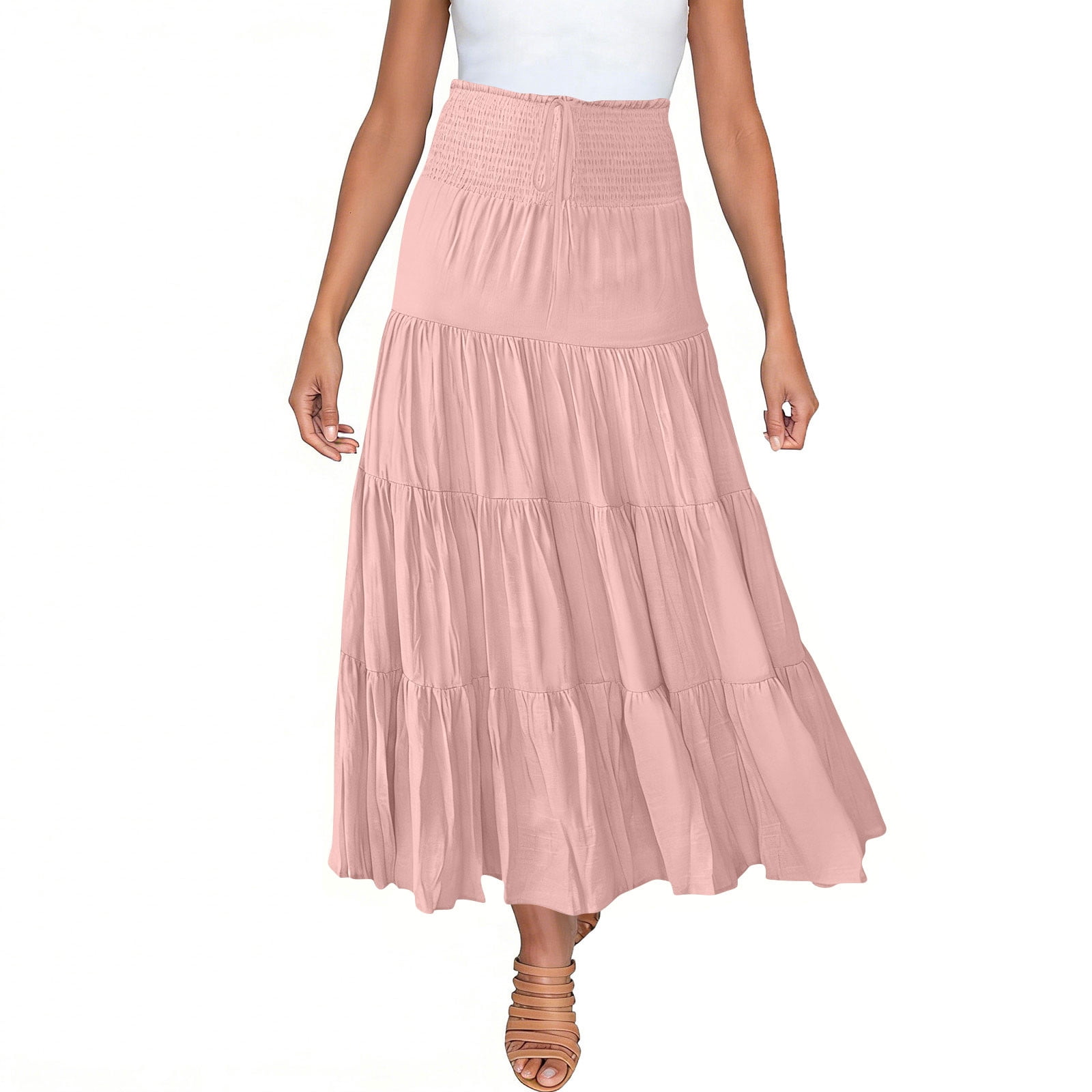 CHEEREAM Long Skirt For Womens Beach Vacation Going Out Outfits Elastic ...