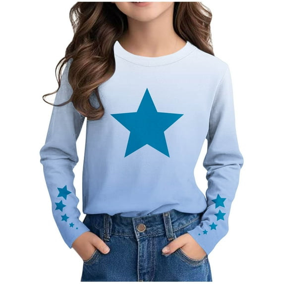 CHEEREAM Long Sleeve Shirts for Kids Girls Tops Summer Long Sleeve Star Print Shirt Tunic Blouses Spring Shirts 3-14T