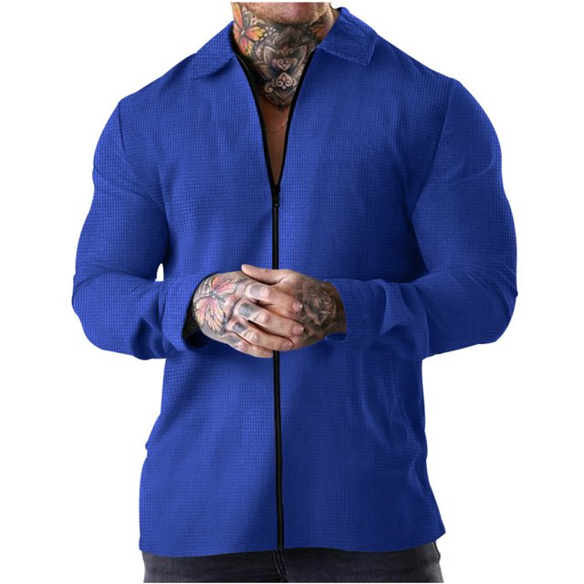 CHEEREAM Men Casual Cardigan Sweaters Laydown Collar Zipper Closure