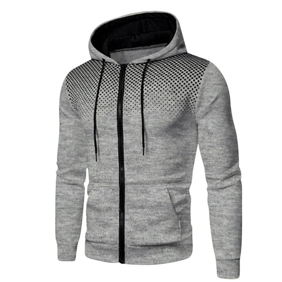 CHEEREAM Men Casual Hoodies with Zip Pockets Full Zip Long Sleeve Sweatshirt Sports Hooded Jacket Color Block Slim Fit Sweatshirts Gray M