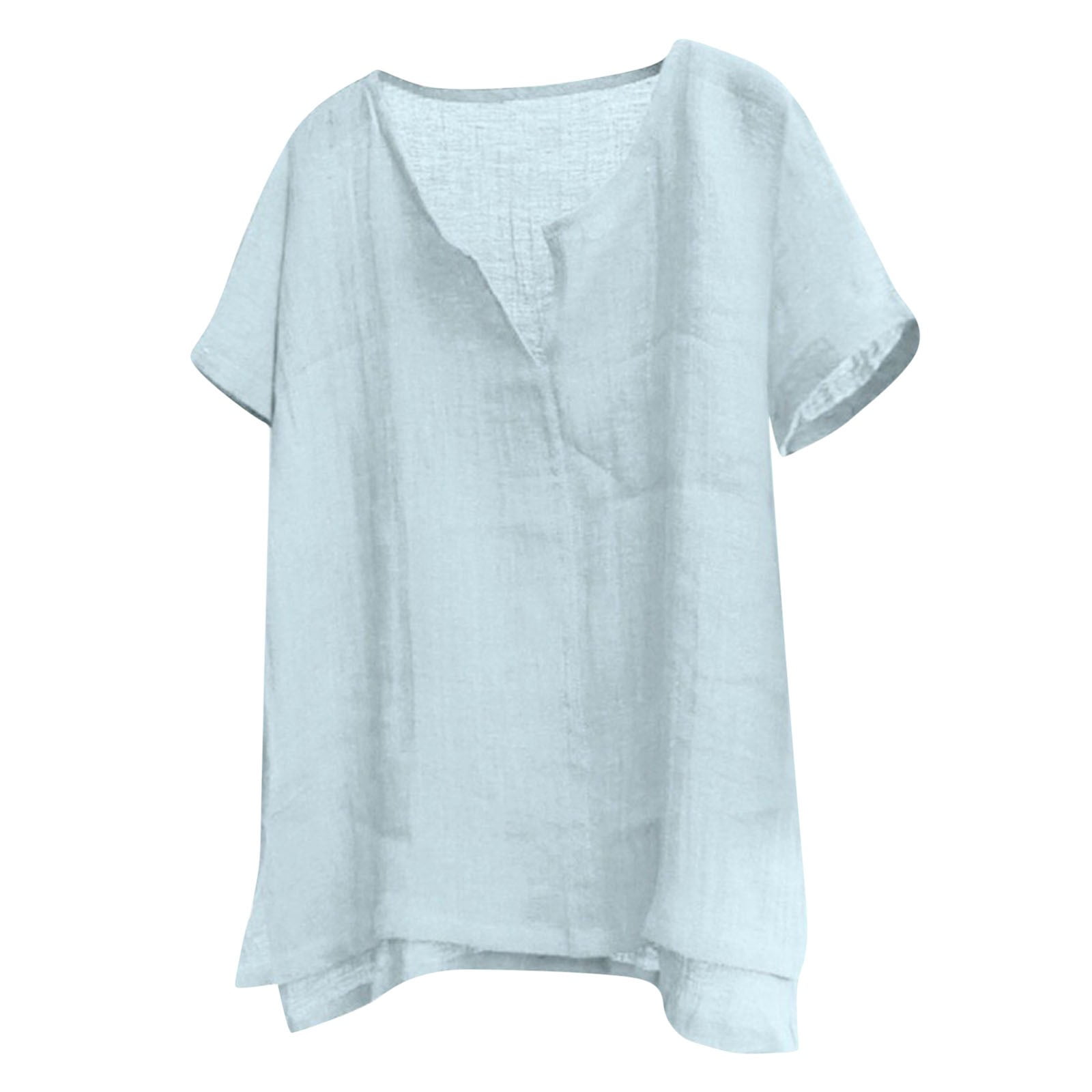 Men's Casual Long Sleeve Button-Up Shirt - Cotton Linen Blend, V-Neck, Slim Fit