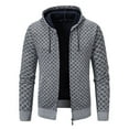 thumbnail image 1 of CHEEREAM Men Full Zip Knitted Hooded Cardigan Sweater Casual Open Front Lightweight Warm Plaid Print Cable Knit Sweater Outwear Gray XL, 1 of 8