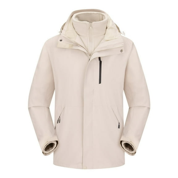 CHEEREAM Men's 3 in 1 Waterproof Ski Jackets Warm Winter Insulated Snow Coat Mountain Windbreaker Hooded Raincoat Fleece Jacket Khaki M