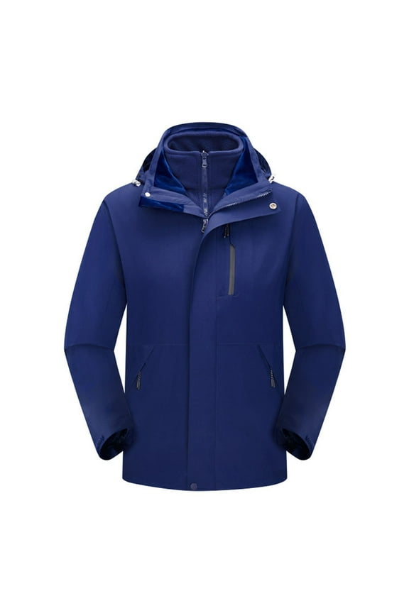 Men's 3 in 1 Waterproof Ski Jackets Warm Winter Insulated Snow Coat Mountain Windbreaker Hooded Raincoat Fleece Jacket Navy S