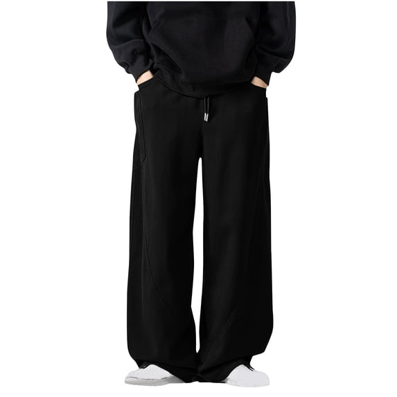 CHEEREAM Men's Baggy Pants Elastic Waist Drawstring Wide Leg Sweatpants Casual Loose Fit Trouser with Pockets Black 4XL