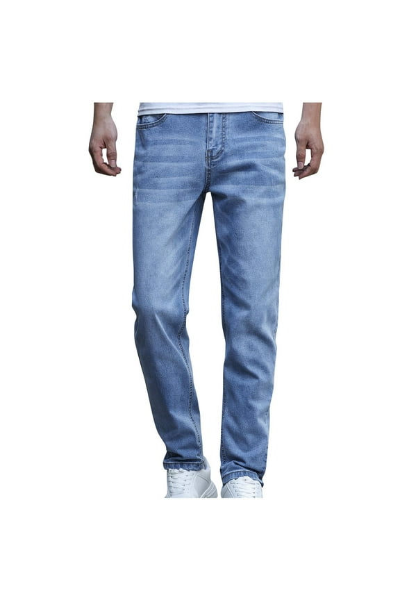 Men's Blue Slim Fit Jeans Stretch Destroyed Ripped Skinny Jeans Side Striped Denim Pants with Pockets Light Blue M