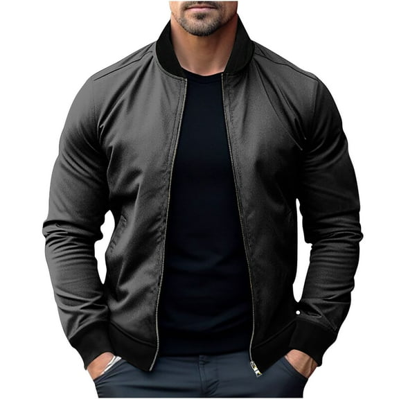 CHEEREAM Men's Bomber Jacket Slim Fit Lightweight Casual Spring Fall Windbreaker Zip up Coat with Pocket Solid Color Baseball Jackets Dark Gray M