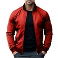 thumbnail image 1 of CHEEREAM Men's Bomber Jacket Slim Fit Lightweight Casual Spring Fall Windbreaker Zip up Coat with Pocket Solid Color Baseball Jackets Red M, 1 of 6