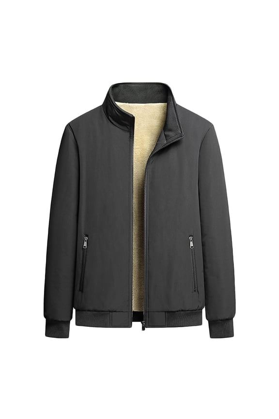 Men's Bomber Jacket Stand Collar Sherpa Lined Jackets Full Zipper Casual Fall Winter Warm Coats Outwear with Pockets Black 7XL