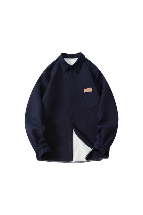 Men's Button Down Shirts Jacket Long Sleeve Casual Loose Shacket Jacket Outerwear Fashion Spring Fall Clothes Navy 3XL
