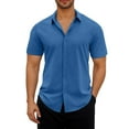 thumbnail image 1 of CHEEREAM Men's Button Down Shirts Short Sleeve Casual Summer Beach Shirts Vacation Wedding Shirts Blue L, 1 of 6