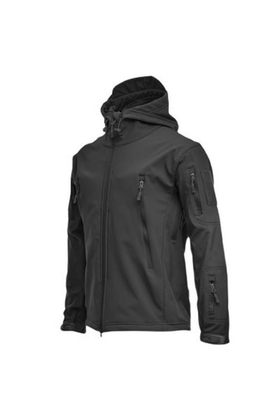 Men's Camo Quiet Hunting Jacket Waterproof Softshell Fleece Lined Camouflage Outdoor Hiking Fishing Coat Black 3XL