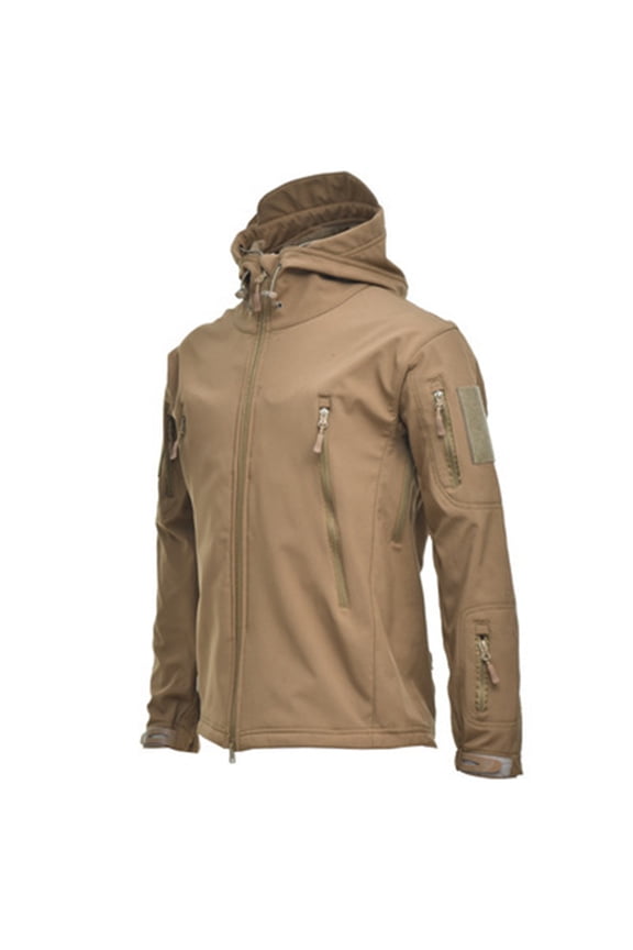 Men's Camo Quiet Hunting Jacket Waterproof Softshell Fleece Lined Camouflage Outdoor Hiking Fishing Coat Khaki XL