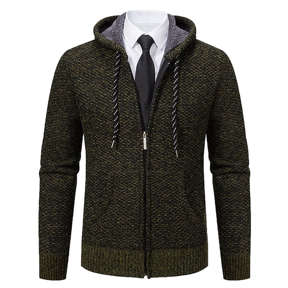 CHEEREAM Men's Cardigan Sweaters Full Zip Up Hooded Slim Fit Casual Knitted Sweater with 2 Front Pockets Army Green 3XL