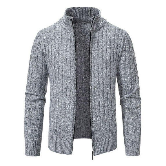 CHEEREAM Men's Cardigan Sweaters Full Zip Up Stand Collar Long Sleeve Slim Fit Casual Knitted Sweater Gray XXL