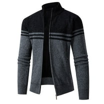 CHEEREAM Men's Cardigan Sweaters Knitted Stand Collar Regular Fit Jacket Full Zip Fleece Lined Winter Warm Coat Black L