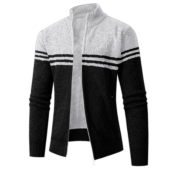 CHEEREAM Men's Cardigan Sweaters Knitted Stand Collar Regular Fit Jacket Full Zip Fleece Lined Winter Warm Coat Khaki M