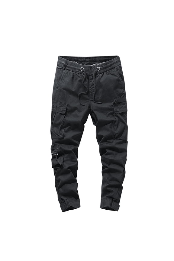 Men's Cargo Trousers Work Ripstop Cargo Pants Lightweight Cotton Jogger Work Pants 6 Pocket Full Ourdoor Casual Sweatpants Black XXL