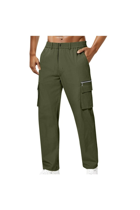 Men's Casual Cargo Pants Relaxed Fit Elastic Waist Work Pant Athletic Jogger Sweatpants with Multi Pockets Army Green XXL