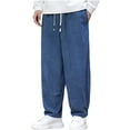 thumbnail image 1 of CHEEREAM Men's Casual Corduroy Pants Wide Leg Drawstring Elastic Waist Fashion Loose Fit Pants for Men Blue 5XL, 1 of 9