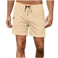 thumbnail image 1 of CHEEREAM Men's Casual Cotton Shorts 5 Inch Summer Beach Shorts Lightweight Drawstring Elastic Waist Chino Golf Shorts Beige XL, 1 of 7