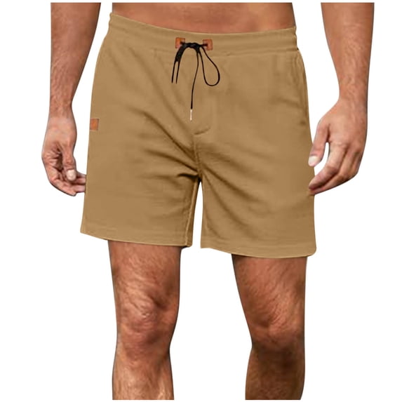 CHEEREAM Men's Casual Cotton Shorts 5 Inch Summer Beach Shorts Lightweight Drawstring Elastic Waist Chino Golf Shorts Khaki XL