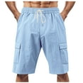 thumbnail image 1 of CHEEREAM Men's Casual Linen Cargo Shorts Classic Stretch Waist Drawstring Outdoor Work Shorts with 4 Pockets Light Blue 2XL, 1 of 9