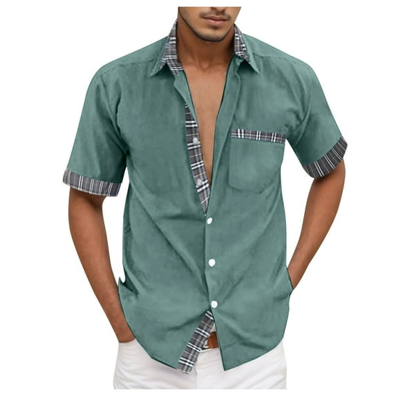 CHEEREAM Men's Casual Short Sleeve Button Down Dress Shirt Plaid Collar Work Shirts with Pocket