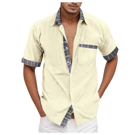 CHEEREAM Men's Casual Short Sleeve Button Down Dress Shirt Plaid Collar Work Shirts with Pocket