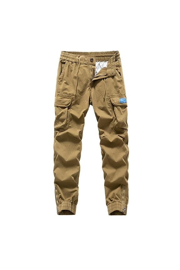 Men's Chino Pants Cargo Workout Lounge Jogger Work Tapered Streetwear Trousers Stretch Elastic Waist Casual Trouser with Flap Pockets Yellow S