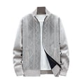 thumbnail image 1 of CHEEREAM Men's Classic Soft Knitted Cardigan Sweaters Fleece Lined Zipper Jacket Stand Collar Geometric Print Sweater with Pockets Trendy Fall Beige M, 1 of 3