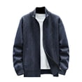thumbnail image 1 of CHEEREAM Men's Classic Soft Knitted Cardigan Sweaters Fleece Lined Zipper Jacket Stand Collar Geometric Print Sweater with Pockets Trendy Fall Navy L, 1 of 4