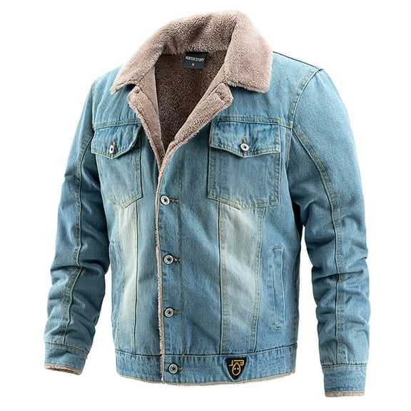CHEEREAM Men's Corduroy Jacket Sherpa Lined Fleece Trucker Jackets Cotton Turn Down Collar Jacket Warm Winter Coat Light Blue XL