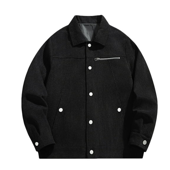 CHEEREAM Men's Corduroy Shirt Jackets Long Sleeve Button up Shirts Lightweight Casual Shacket with Chest Flap Pockets Black 3XL