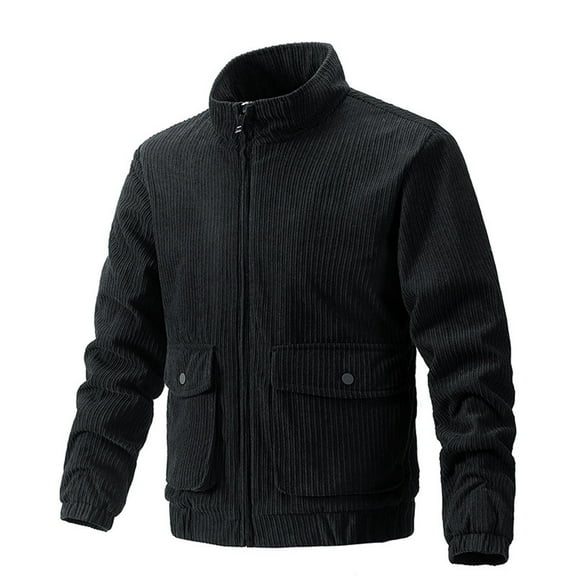 CHEEREAM Men's Corduroy Trucker Jacket Full Zip Up Lapel Fleece Sherpa Lined Oversized Coats Warm Winter Outdoor Thicken Outwear Black XL