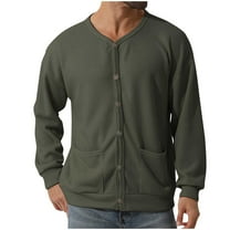 CHEEREAM Men's Cotton Cardigan Sweater V Neck Long Sleeve Button Knitwear Casual Solid Color Knitted Regular Fit Cardigan with Pocket Army Green XXL