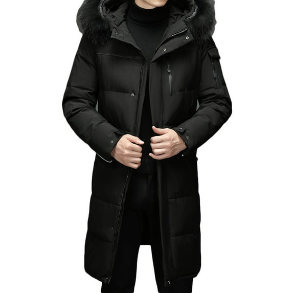 CHEEREAM Men's Extra Long Parka Winter Coats Hooded Puffer Jacket Heavy Warm Water-resistant Outerwear Cold Weather Black 3XL