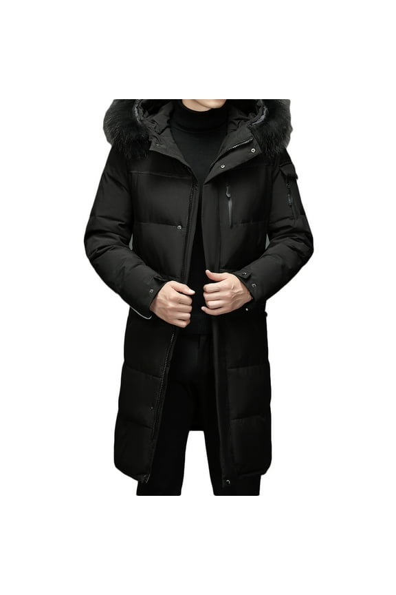 Men's Extra Long Parka Winter Coats Hooded Puffer Jacket Heavy Warm Water-resistant Outerwear Cold Weather Black L