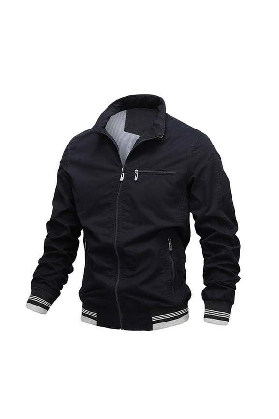 Men's Fashion Bomber Jacket Lightweight Track Windbreaker Jackets Outdoor Golf Windproof Coat Black L