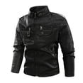 thumbnail image 1 of CHEEREAM Men's Faux Leather Jacket Vintage Stand Collar Motorcycle PU Leather Outwear Coat with Pockets Black XL, 1 of 5