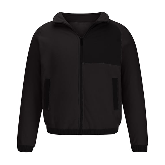 CHEEREAM Men's Fleece Jackets Stand Collar Full Zip Lightweight Jacket Color Block Casual Soft Warm Coats with Pockets Black 3XL